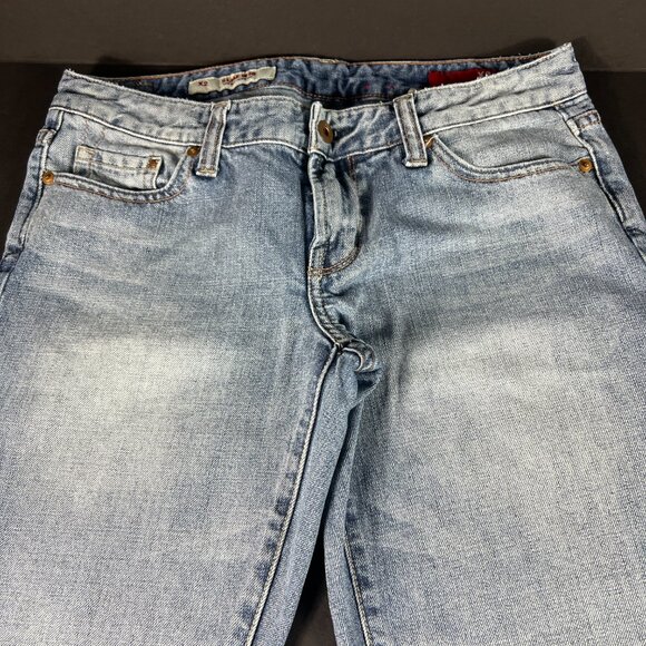 Express X2 Jeans Women's Measured 32x32 Slim Low Rise Flare Blue Denim Tag 6 L - Picture 2 of 16